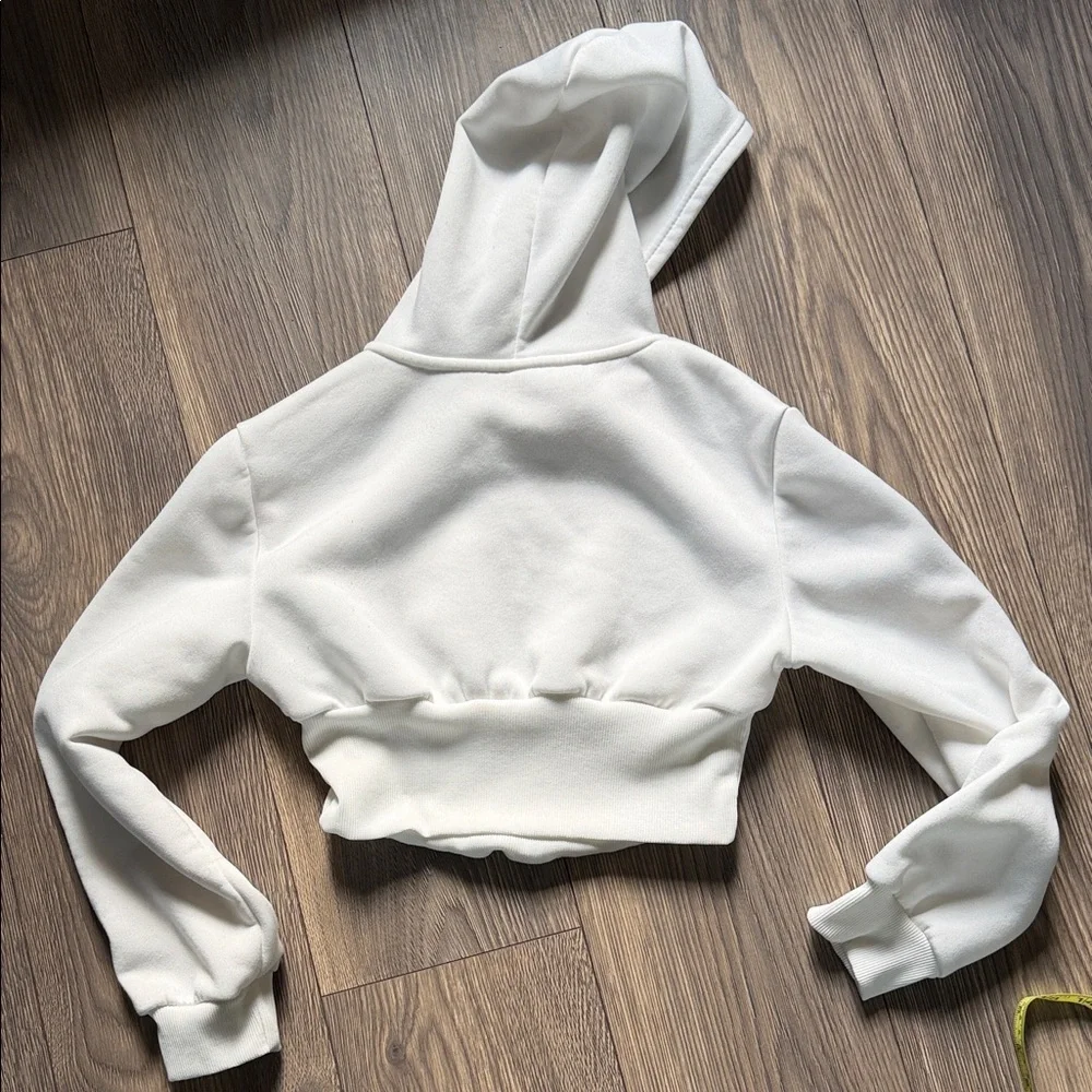 SHEIN White Cropped Ruched Hoodie with Hood